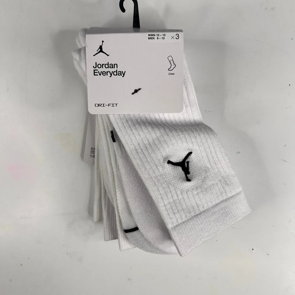 NEW Jordan Everyday DriFit Crew Socks   3 Pack - White  (FAST SHIPPING!!)